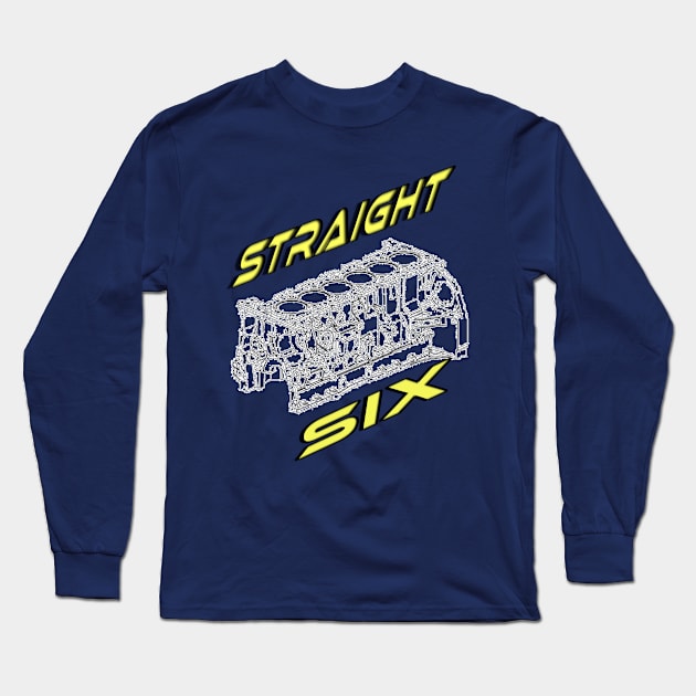 Engine Block Straight 6 (Yellow) Long Sleeve T-Shirt by CarEnthusast